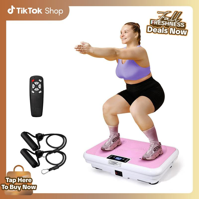Fallfreshness Vibration Plate Gym 300 Lbs Lymphatic Drainage Machine Full Body Workout with 2 Resistance Bands for Home Fitness and Recovery