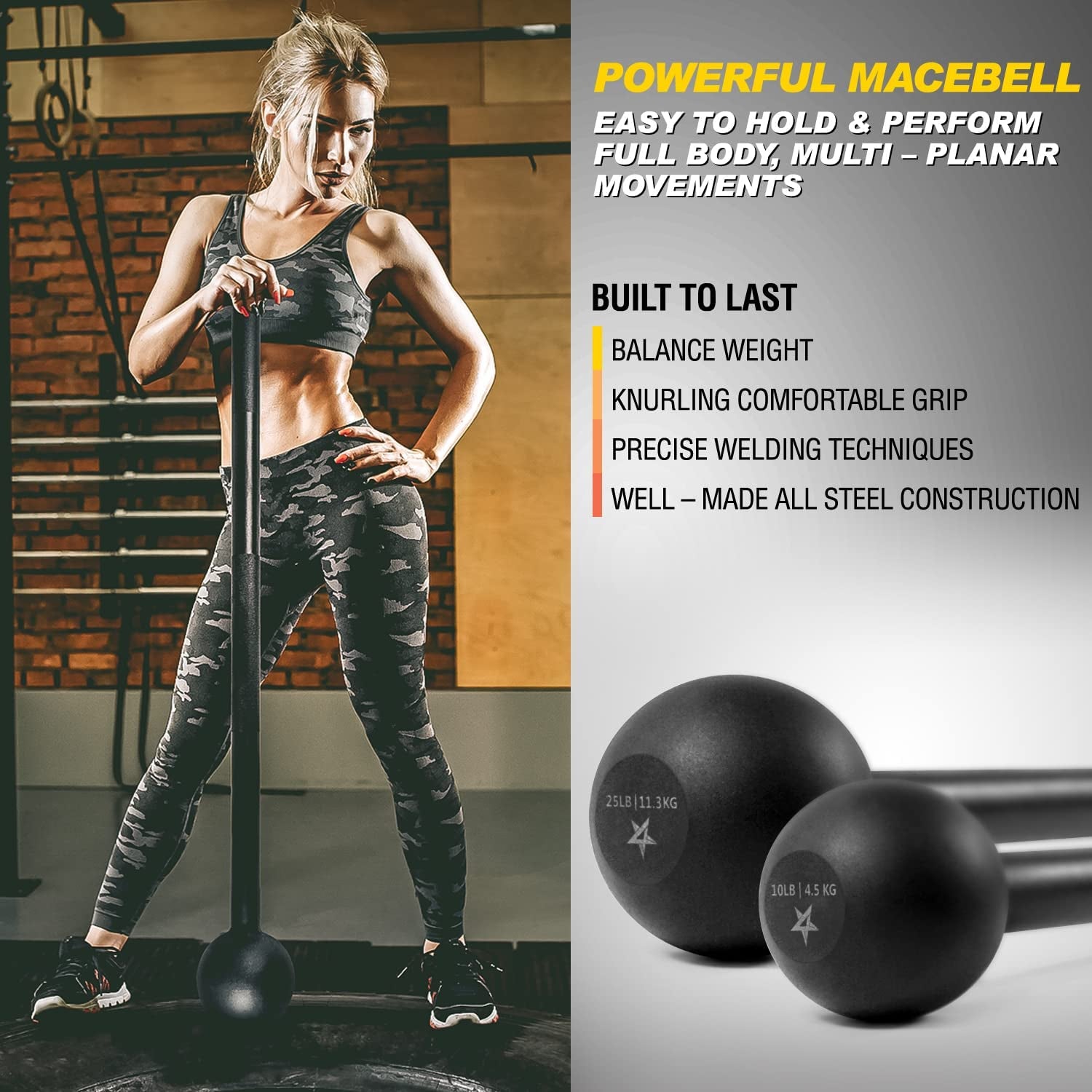 Steel Mace Bell for Comprehensive Strength Training - Enhances Full Body, Muscle, Shoulder, Grip, and Forearm Workouts for Rehabilitation and Stretching, Available in 5, 7, 10, 15, 20, 25, and 30 lbs for Both Women and Men