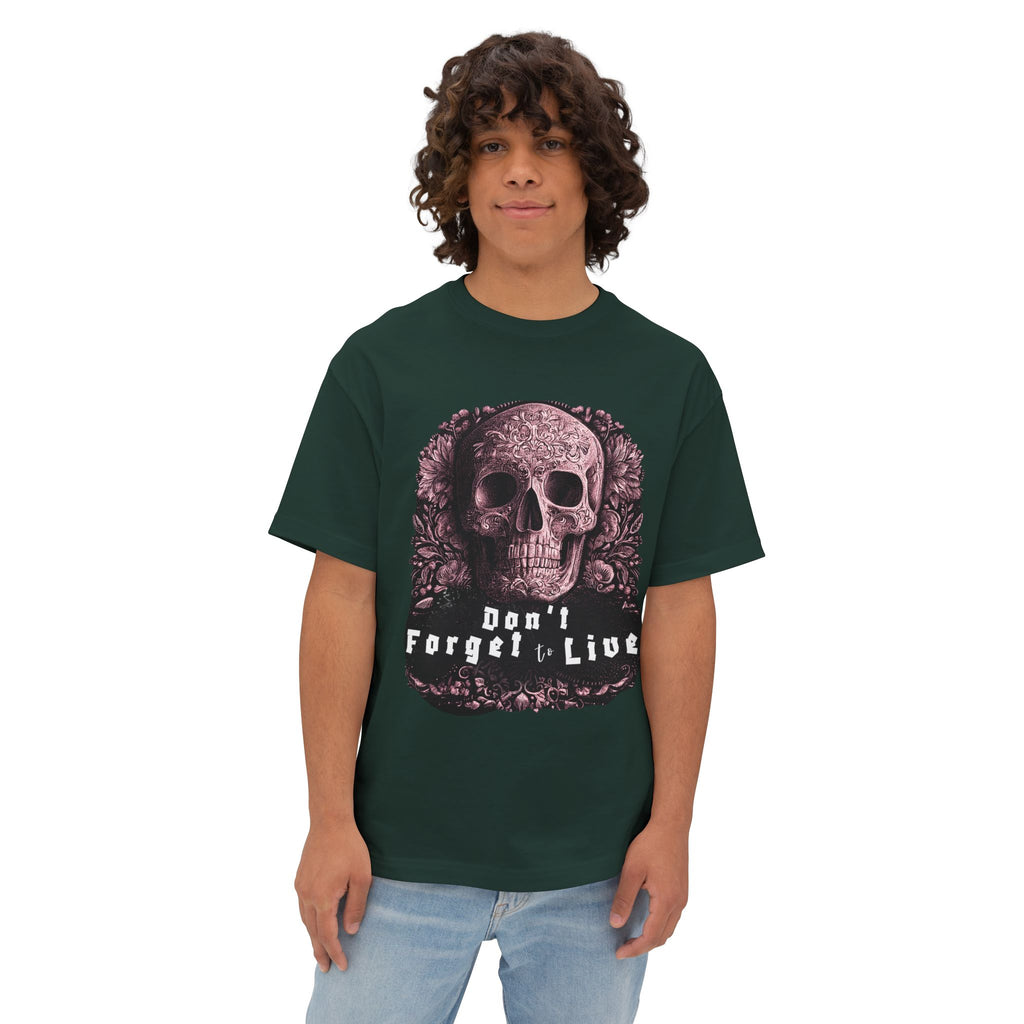 Skull Graphic Tee — "Don't Forget to Live" Oversized Boxy T‑Shirt