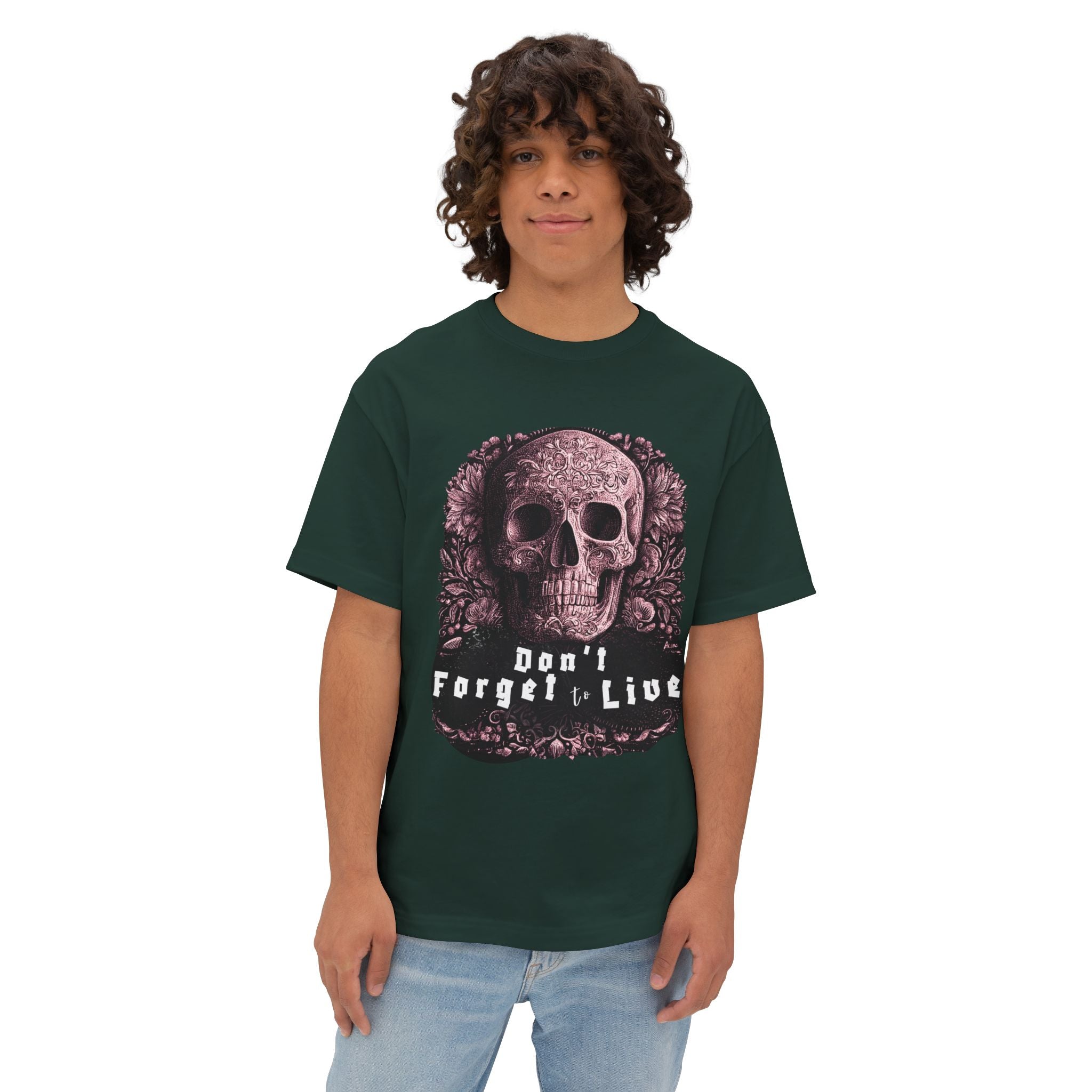 Skull Graphic Tee — "Don't Forget to Live" Oversized Boxy T‑Shirt