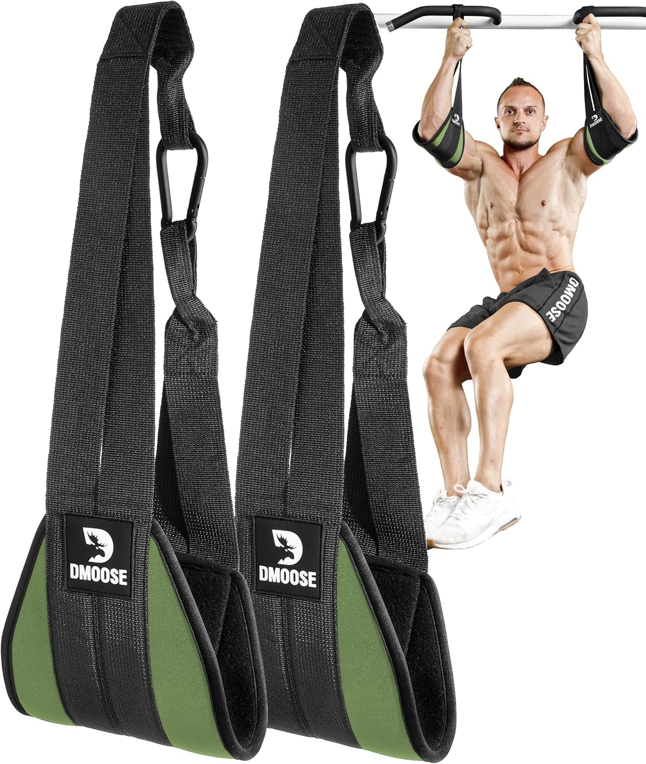 Hanging Ab Straps for Pull-Up Bars - Padded Exercise Straps for Core Strength Training and Leg Raises, Includes 2 Steel Carabiners - Ideal Abs Equipment for Home and Gym Use
