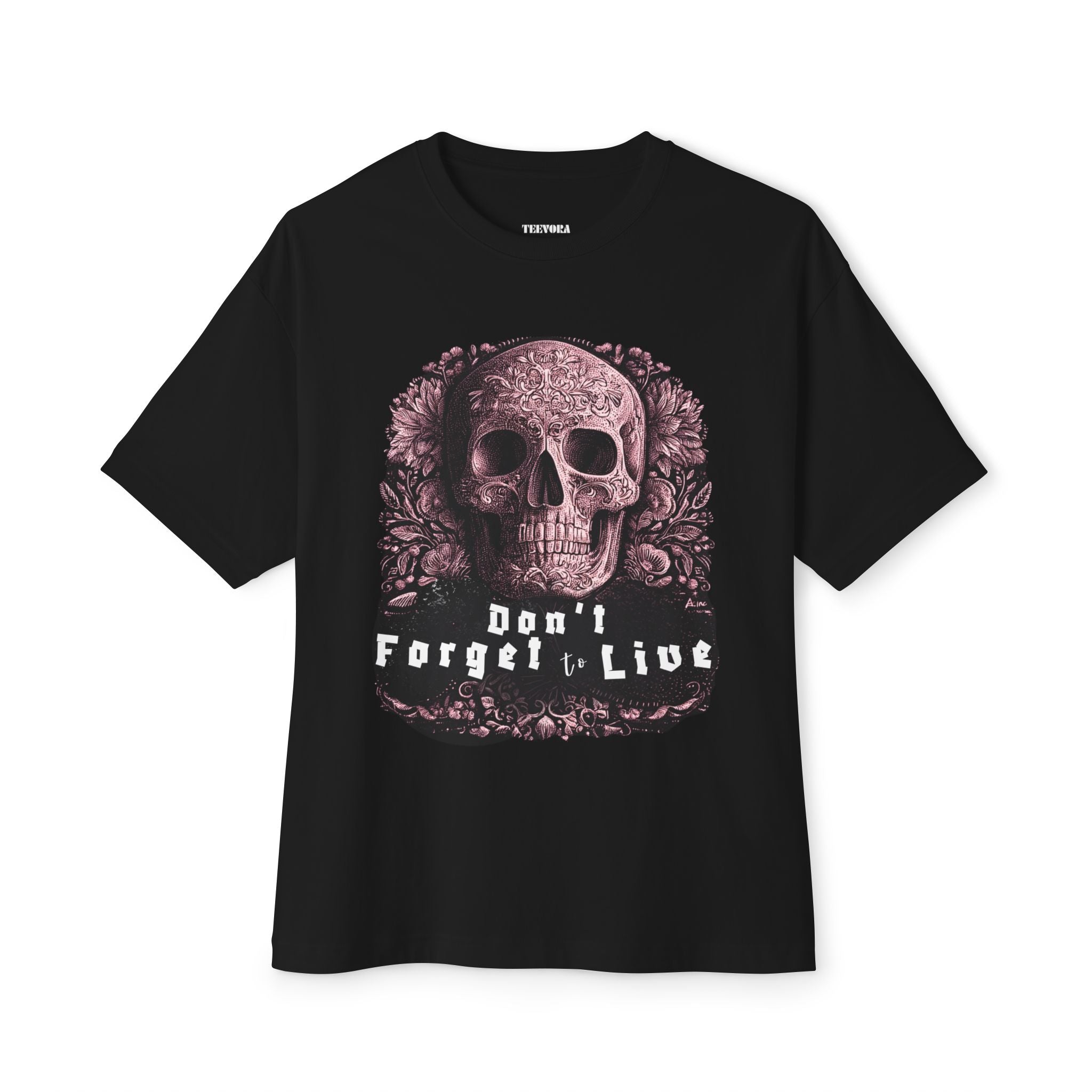Skull Graphic Tee — "Don't Forget to Live" Oversized Boxy T‑Shirt