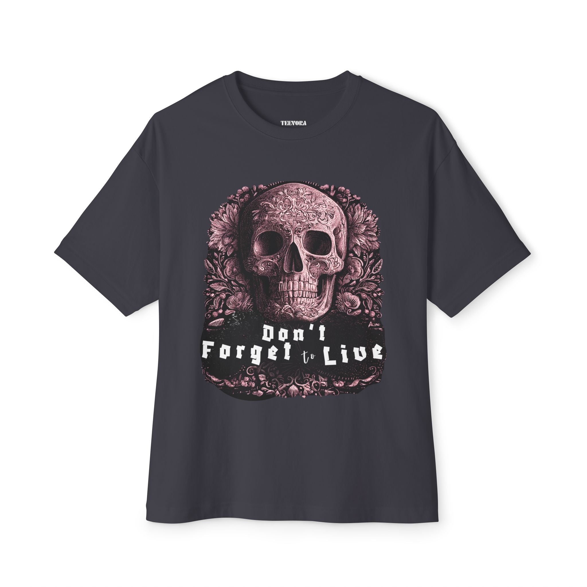 Skull Graphic Tee — "Don't Forget to Live" Oversized Boxy T‑Shirt