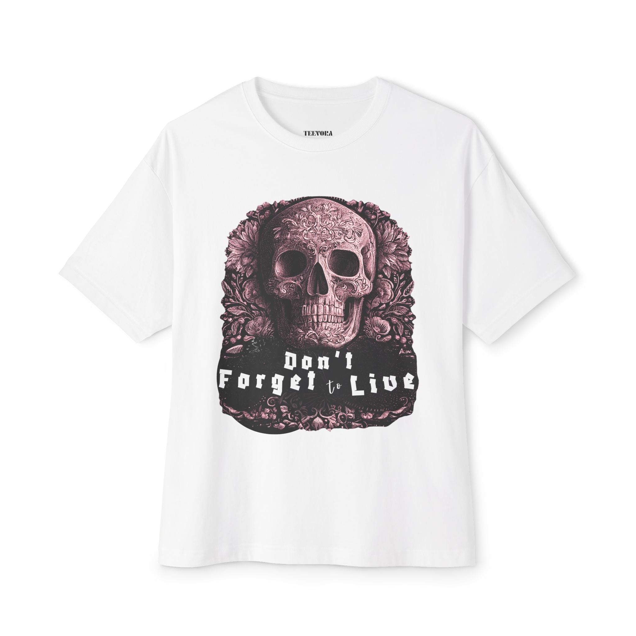 Skull Graphic Tee — "Don't Forget to Live" Oversized Boxy T‑Shirt