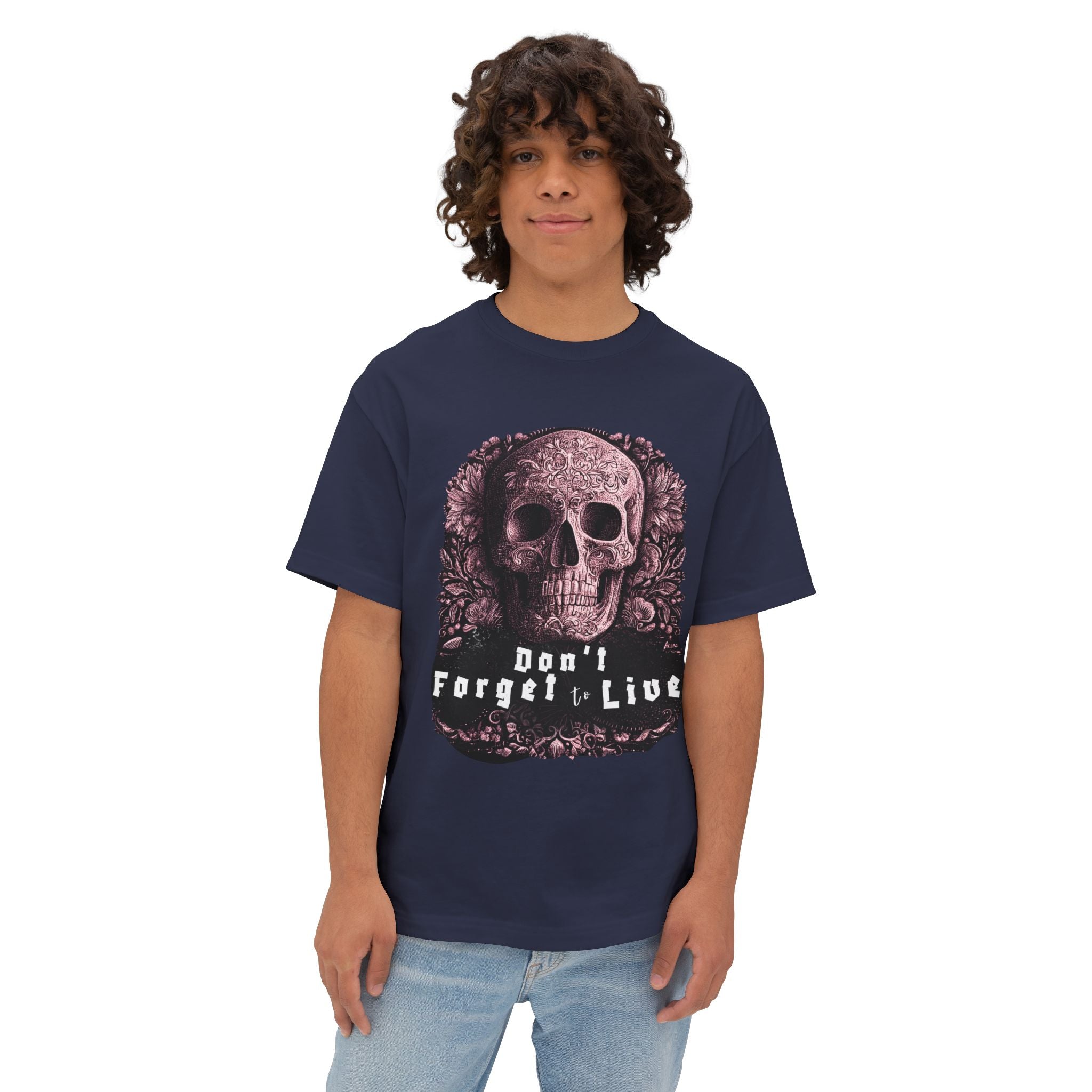 Skull Graphic Tee — "Don't Forget to Live" Oversized Boxy T‑Shirt