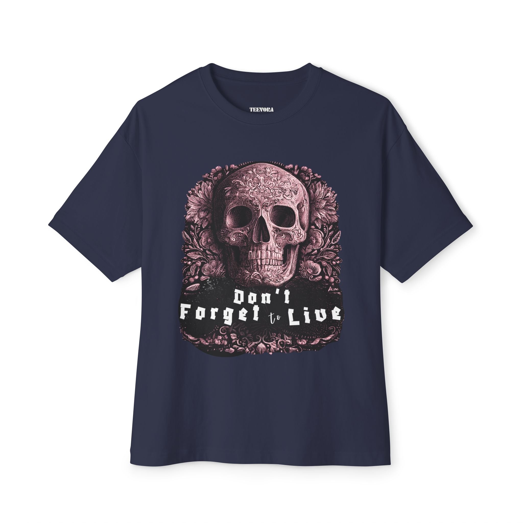 Skull Graphic Tee — "Don't Forget to Live" Oversized Boxy T‑Shirt