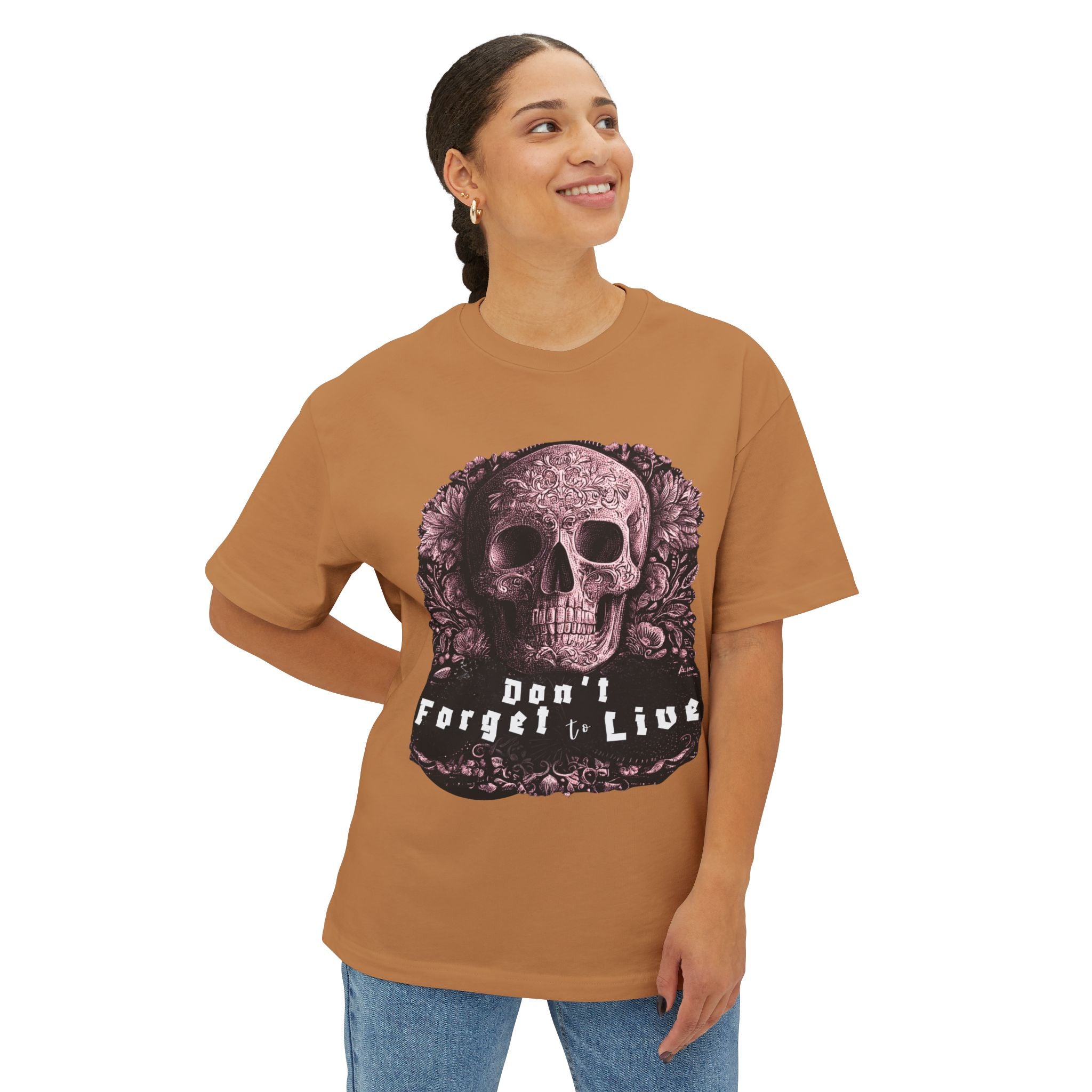Skull Graphic Tee — "Don't Forget to Live" Oversized Boxy T‑Shirt