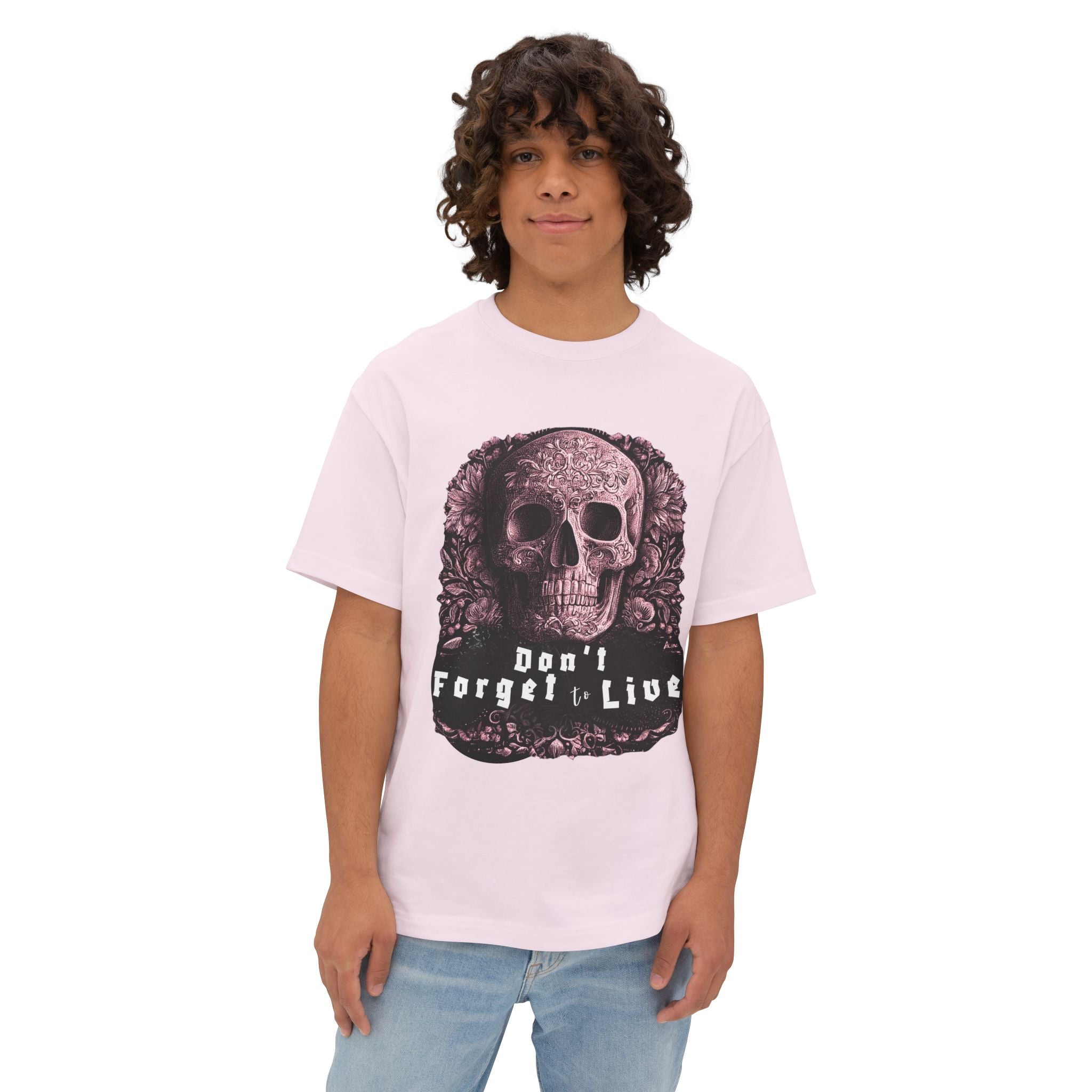 Skull Graphic Tee — "Don't Forget to Live" Oversized Boxy T‑Shirt