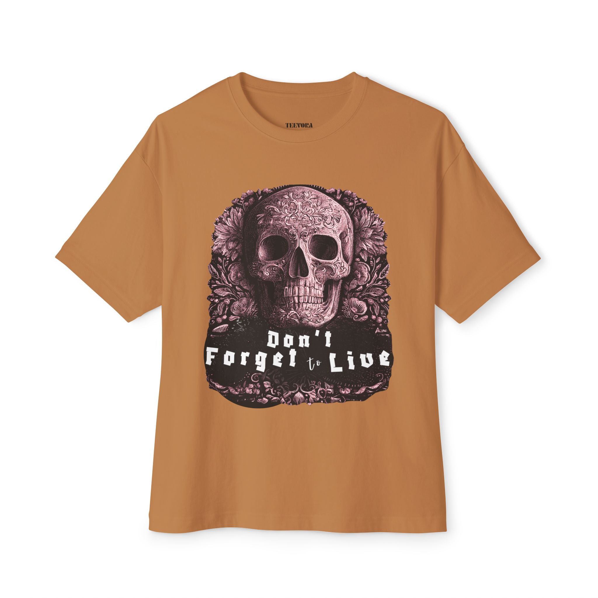 Skull Graphic Tee — "Don't Forget to Live" Oversized Boxy T‑Shirt