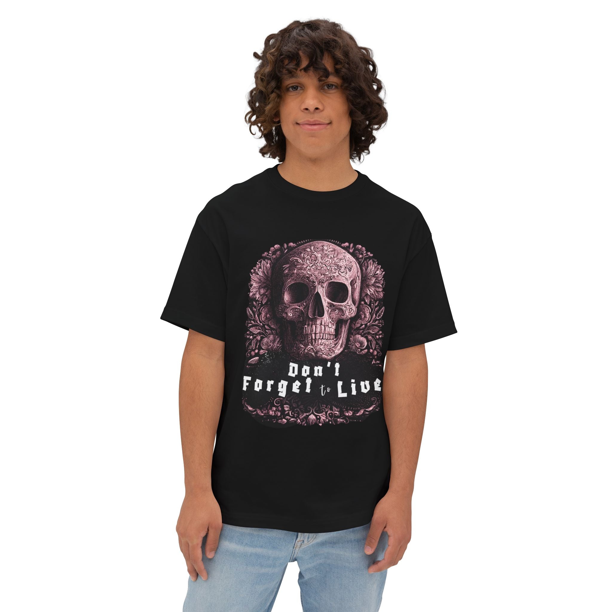 Skull Graphic Tee — "Don't Forget to Live" Oversized Boxy T‑Shirt
