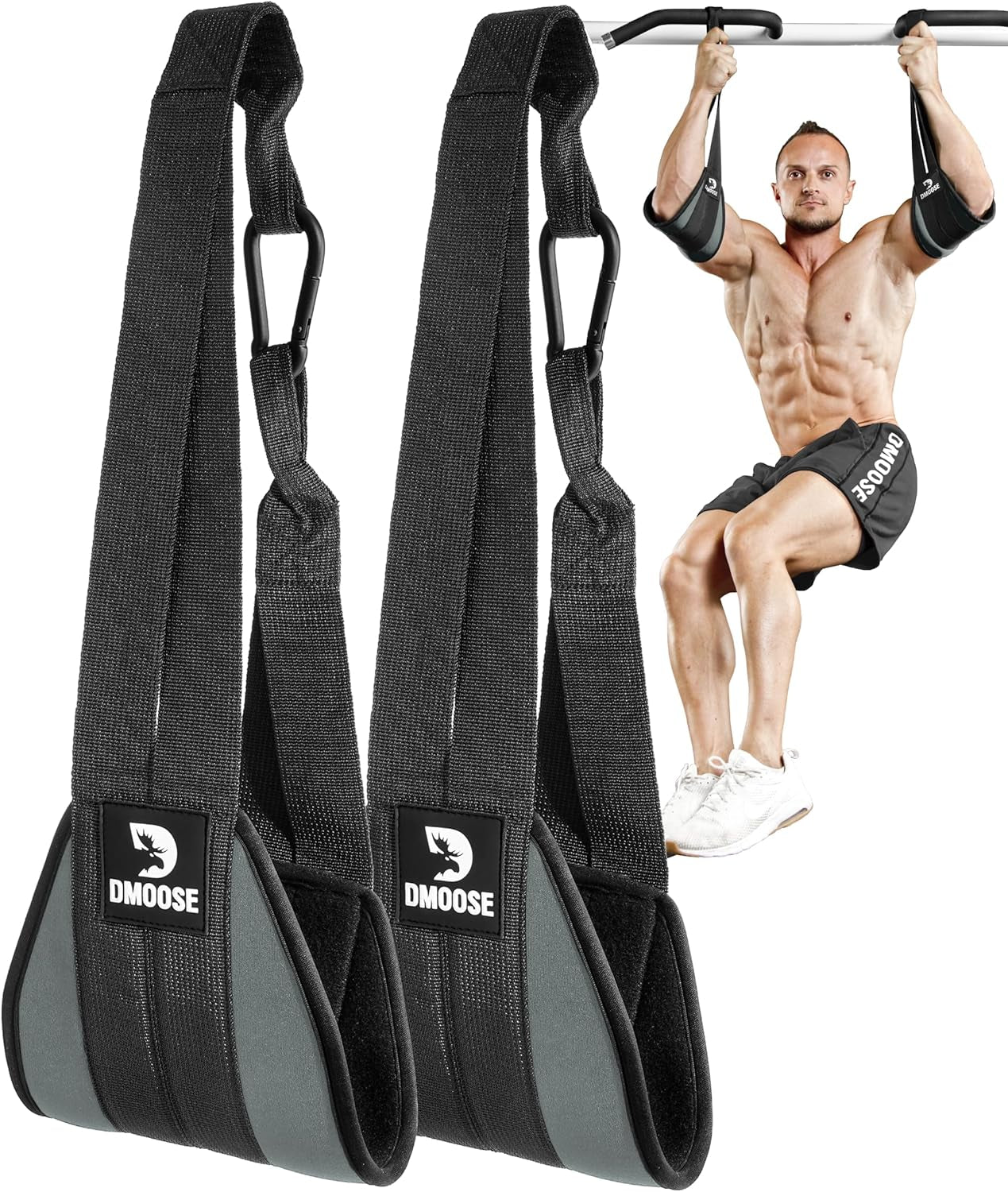 Hanging Ab Straps for Pull-Up Bars - Padded Exercise Straps for Core Strength Training and Leg Raises, Includes 2 Steel Carabiners - Ideal Abs Equipment for Home and Gym Use