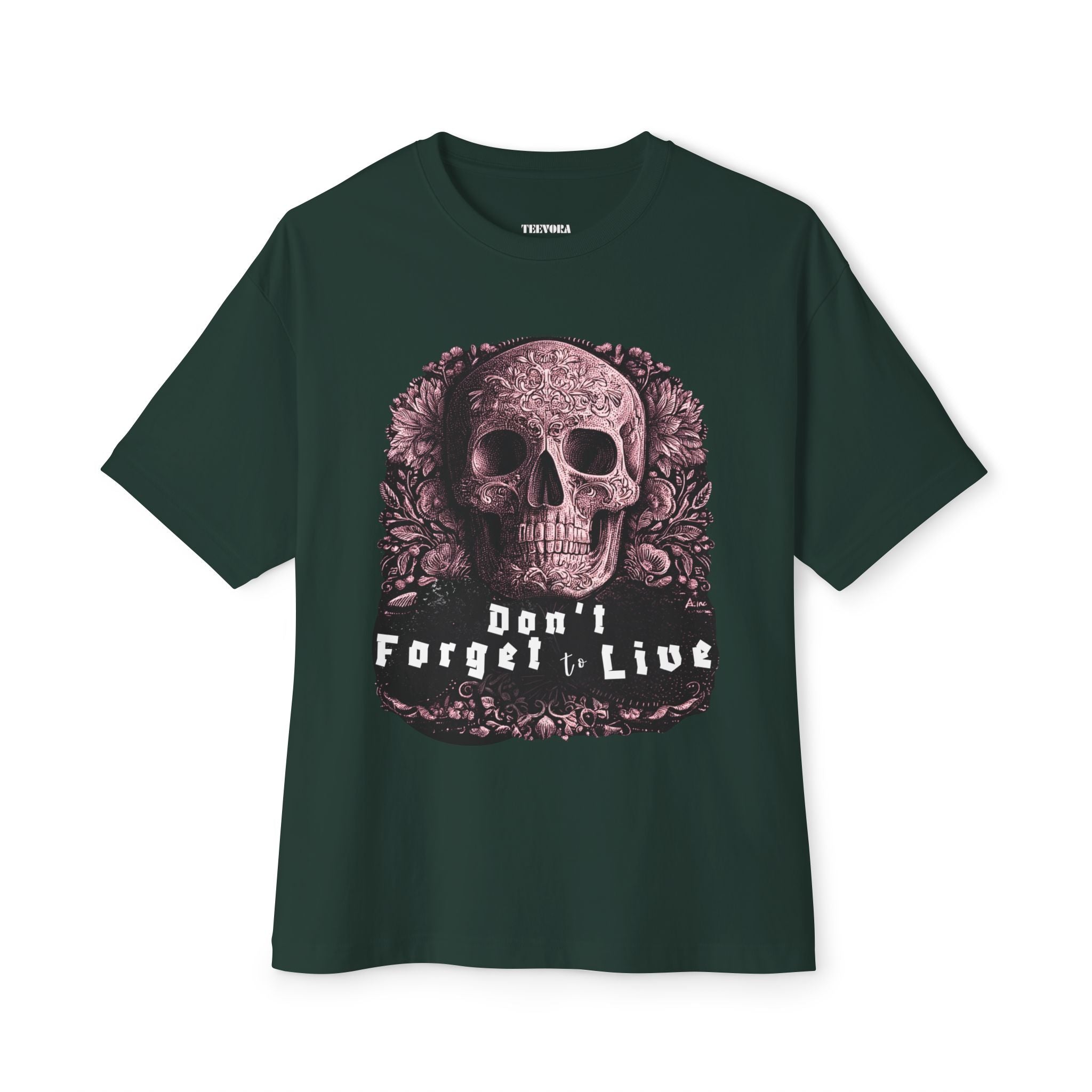 Skull Graphic Tee — "Don't Forget to Live" Oversized Boxy T‑Shirt