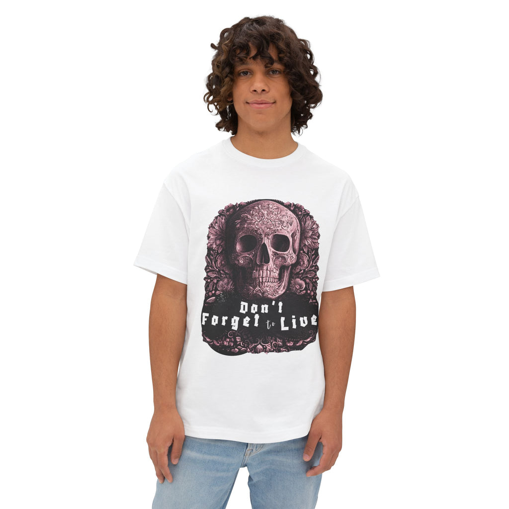 Skull Graphic Tee — "Don't Forget to Live" Oversized Boxy T‑Shirt