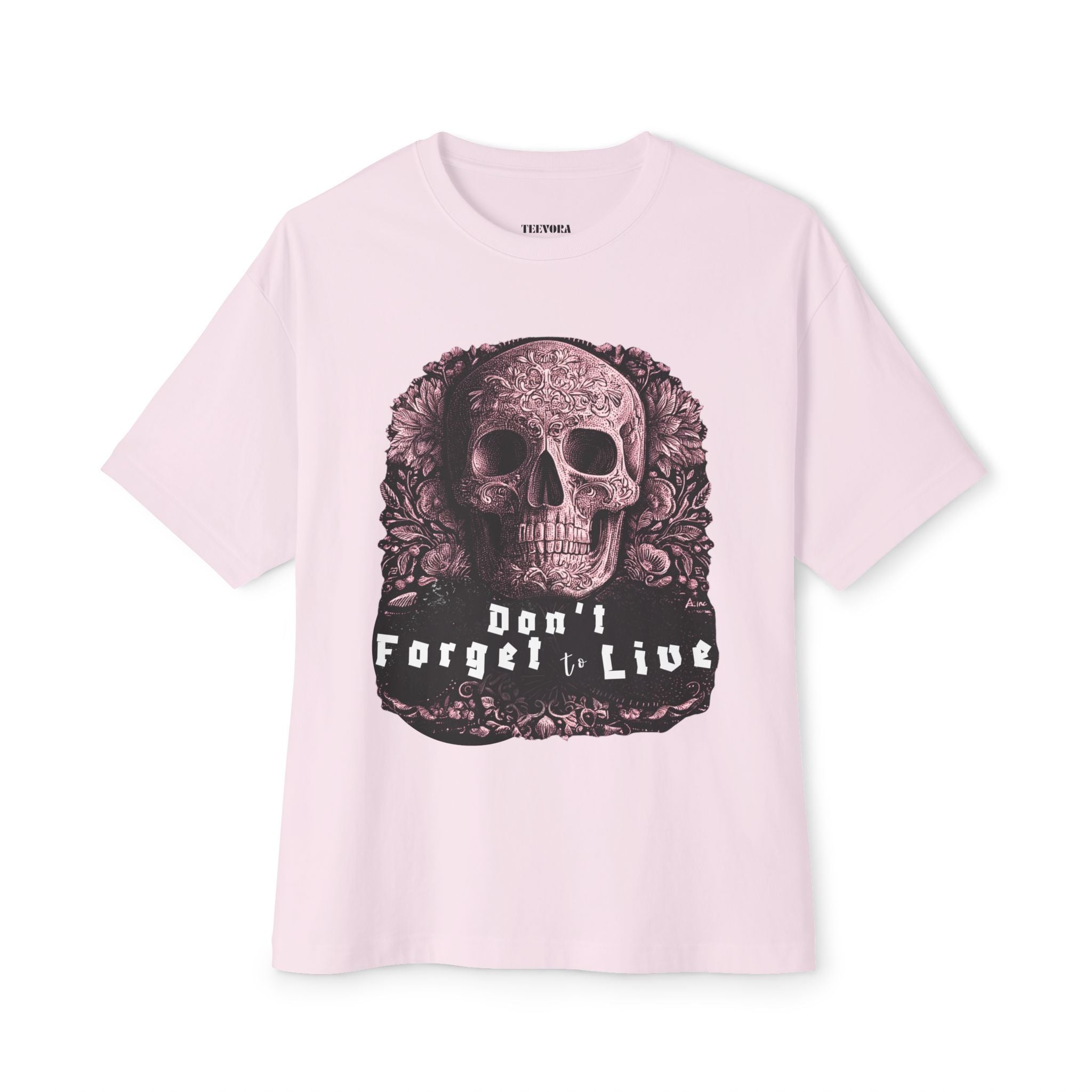 Skull Graphic Tee — "Don't Forget to Live" Oversized Boxy T‑Shirt