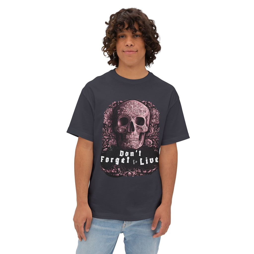 Skull Graphic Tee — "Don't Forget to Live" Oversized Boxy T‑Shirt