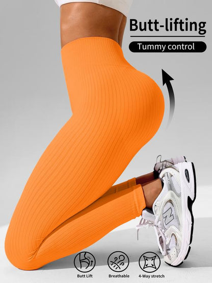 Women'S Solid High Waist Sports Leggings, High Stretch Seamless Yoga Leggings, Ladies Sportswear for Indoor Outdoor Wear