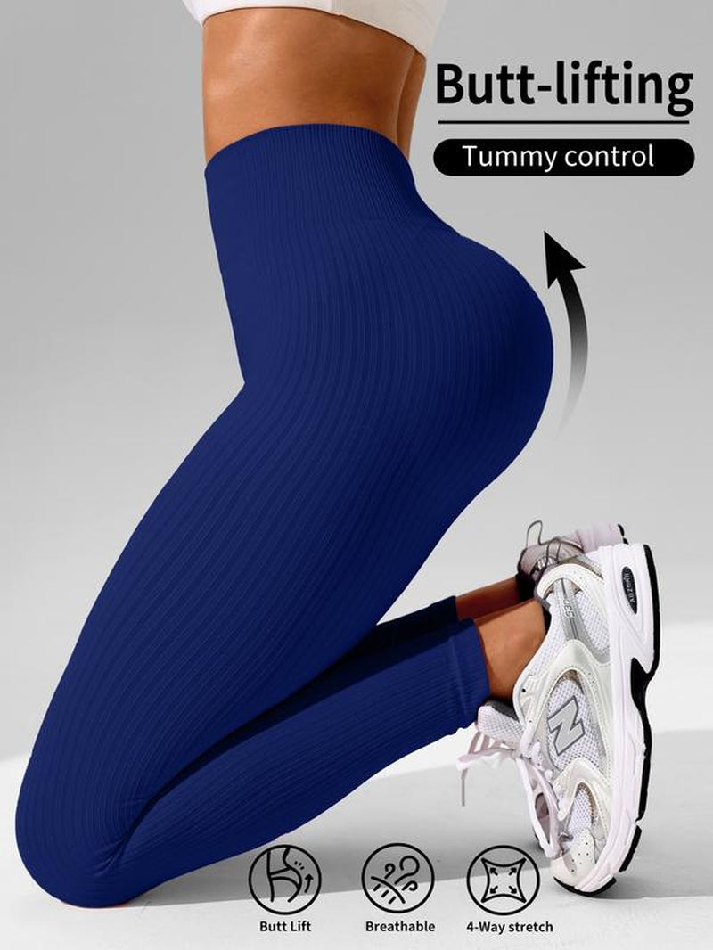 Women'S Solid High Waist Sports Leggings, High Stretch Seamless Yoga Leggings, Ladies Sportswear for Indoor Outdoor Wear