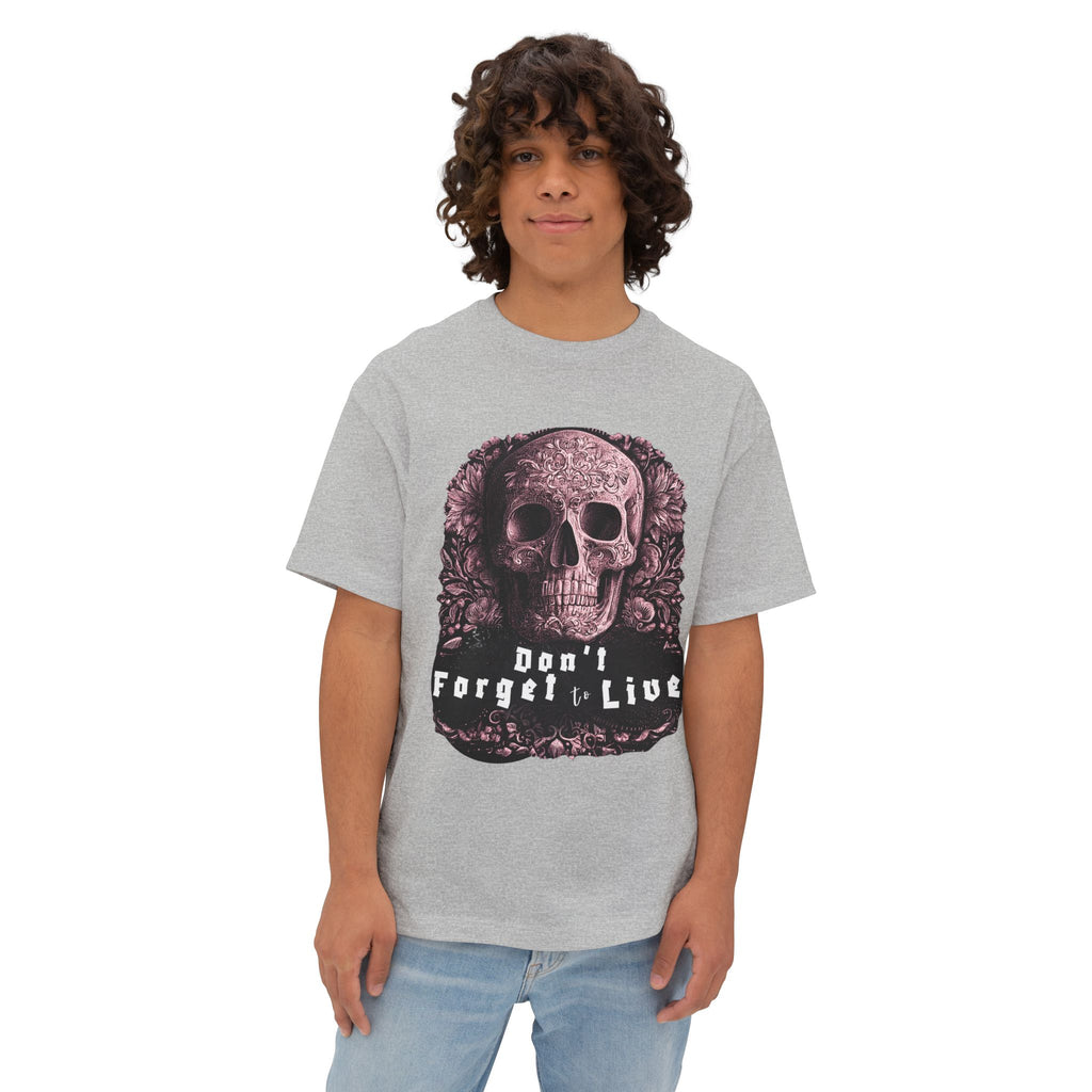 Skull Graphic Tee — "Don't Forget to Live" Oversized Boxy T‑Shirt