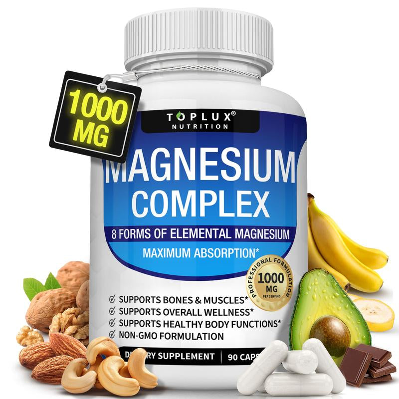 Toplux Magnesium Complex - Essential 1000mg Magnesium Supplement with 8 Key Ingredients