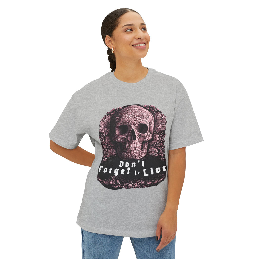 Skull Graphic Tee — "Don't Forget to Live" Oversized Boxy T‑Shirt
