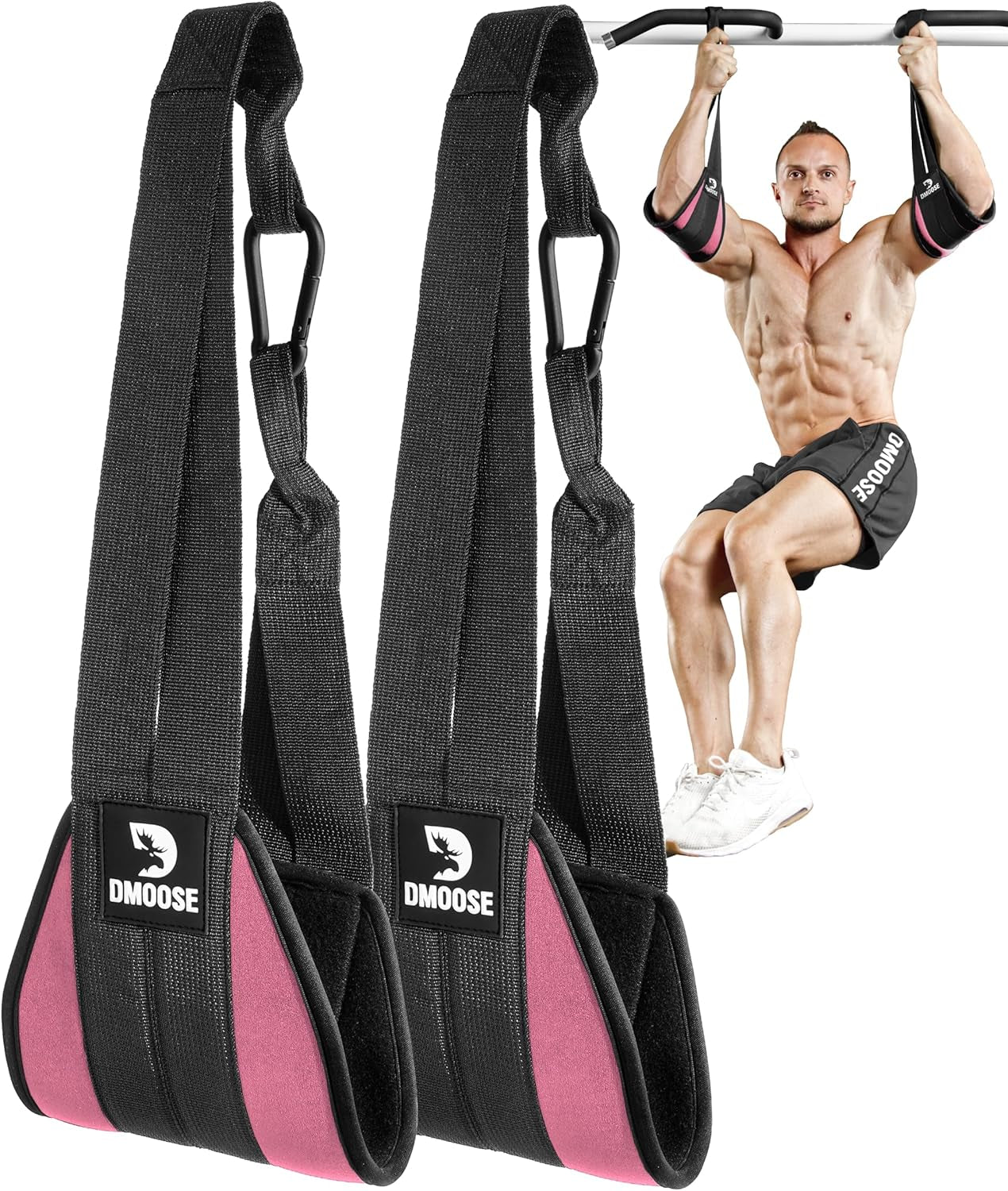 Hanging Ab Straps for Pull-Up Bars - Padded Exercise Straps for Core Strength Training and Leg Raises, Includes 2 Steel Carabiners - Ideal Abs Equipment for Home and Gym Use