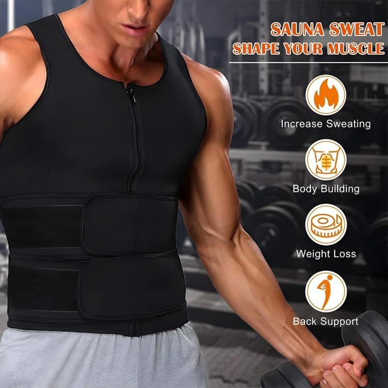 Men'S Sweat Vest Waist Trainer Double Belt Body Shaper for Gym Workout Running Outfits Compression Shirt Muscle Athletic Undershirt
