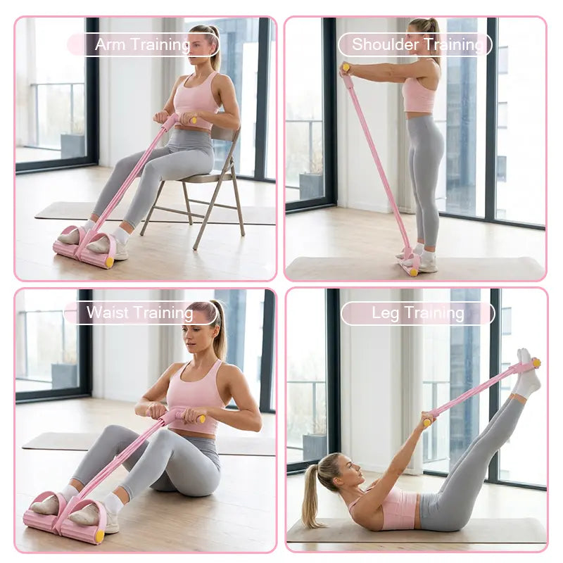 Elastic Sit-Up Resistance Band Fitness Equipment, 6-Tube Pedal System for Home Gym Yoga and Core Training