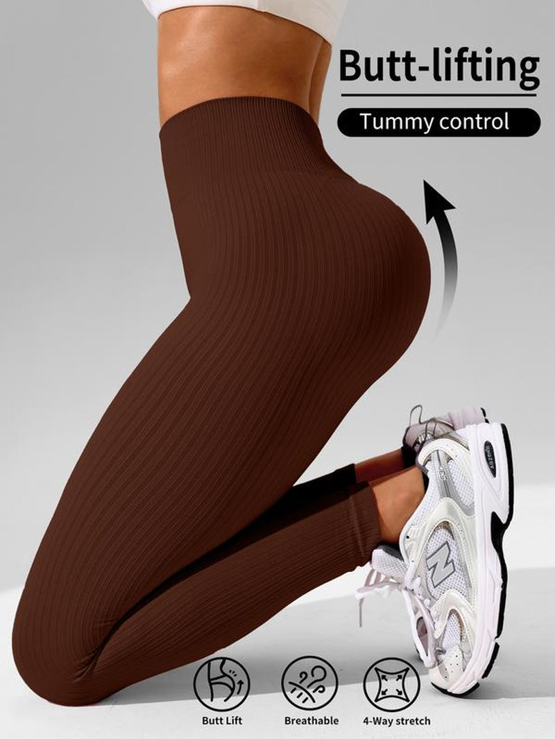 Women'S Solid High Waist Sports Leggings, High Stretch Seamless Yoga Leggings, Ladies Sportswear for Indoor Outdoor Wear