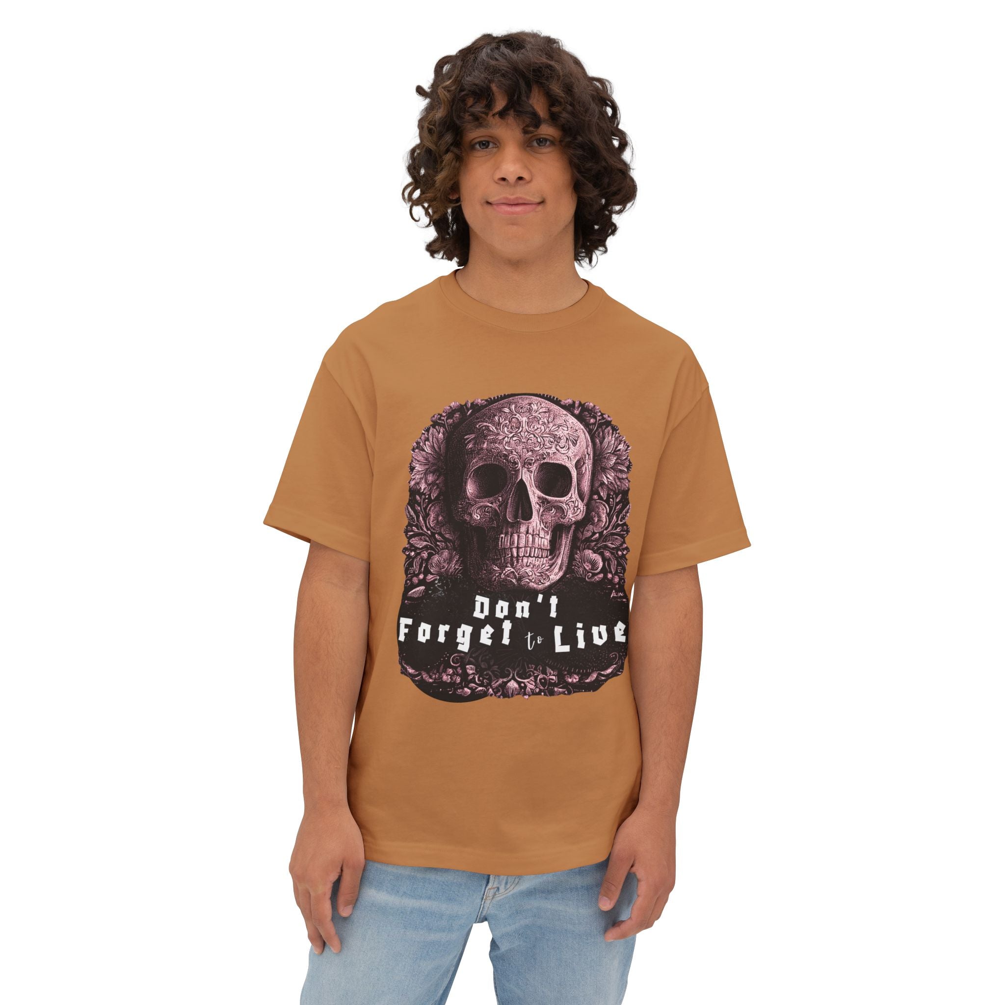 Skull Graphic Tee — "Don't Forget to Live" Oversized Boxy T‑Shirt