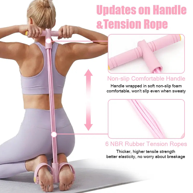Elastic Sit-Up Resistance Band Fitness Equipment, 6-Tube Pedal System for Home Gym Yoga and Core Training