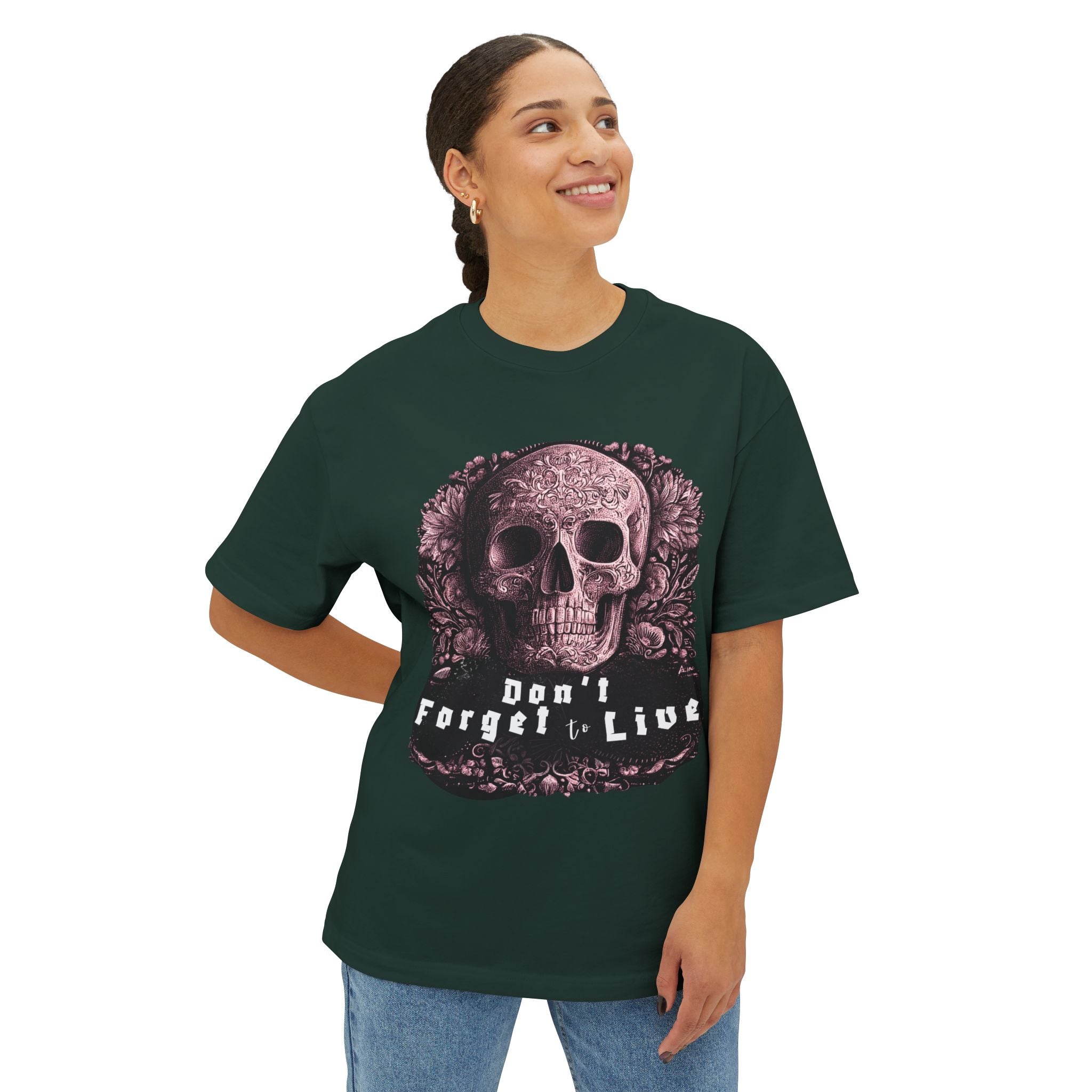 Skull Graphic Tee — "Don't Forget to Live" Oversized Boxy T‑Shirt