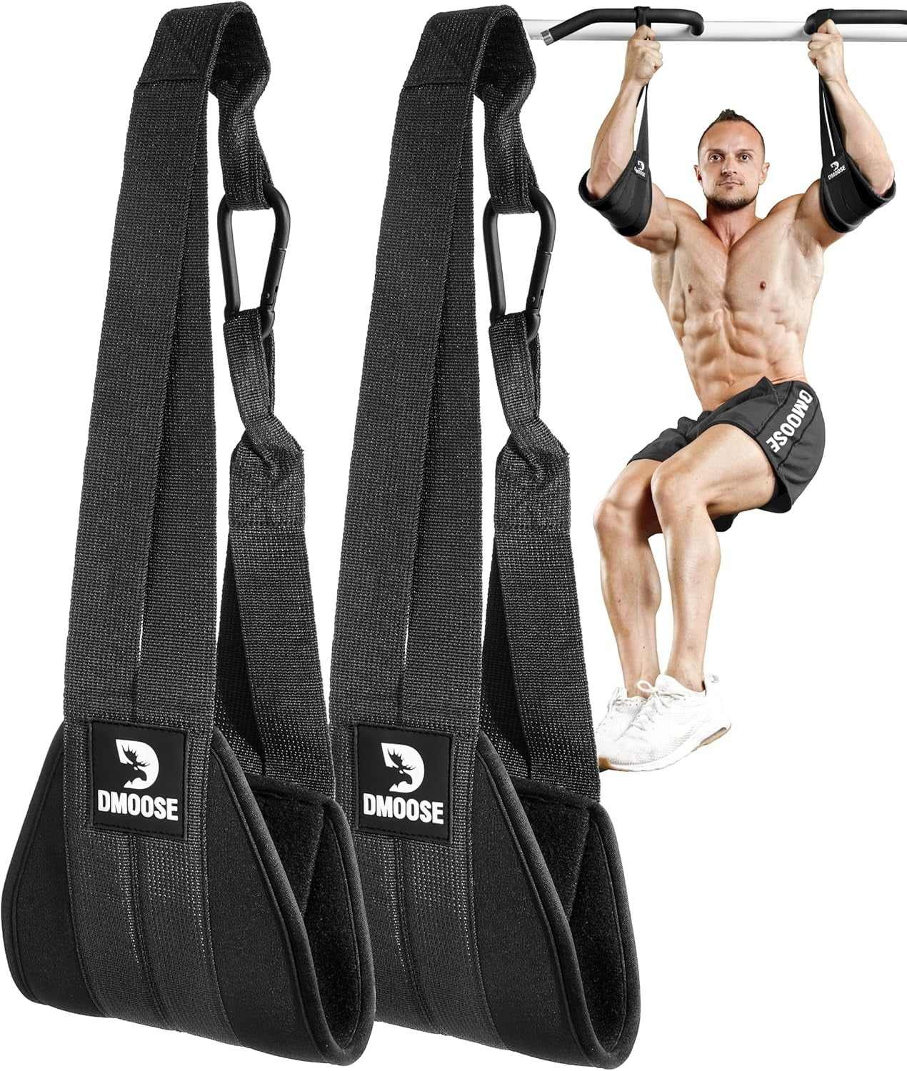 Hanging Ab Straps for Pull-Up Bars - Padded Exercise Straps for Core Strength Training and Leg Raises, Includes 2 Steel Carabiners - Ideal Abs Equipment for Home and Gym Use