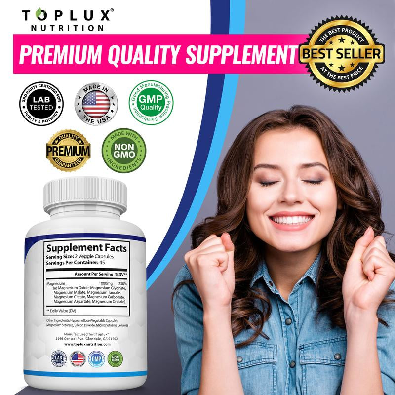 Toplux Magnesium Complex - Essential 1000mg Magnesium Supplement with 8 Key Ingredients