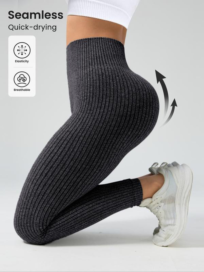 Women'S Solid High Waist Sports Leggings, High Stretch Seamless Yoga Leggings, Ladies Sportswear for Indoor Outdoor Wear