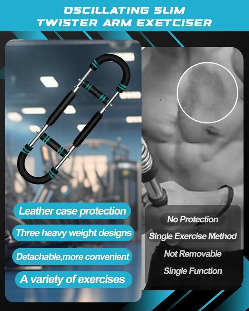 Arm Trainer, Adjustable Power Twister Bar, Chest Shoulder Arm Workout Equipment, Portable Detachable Upper Body Fitness Machine for Home & Gym Hand Grip Strengthener