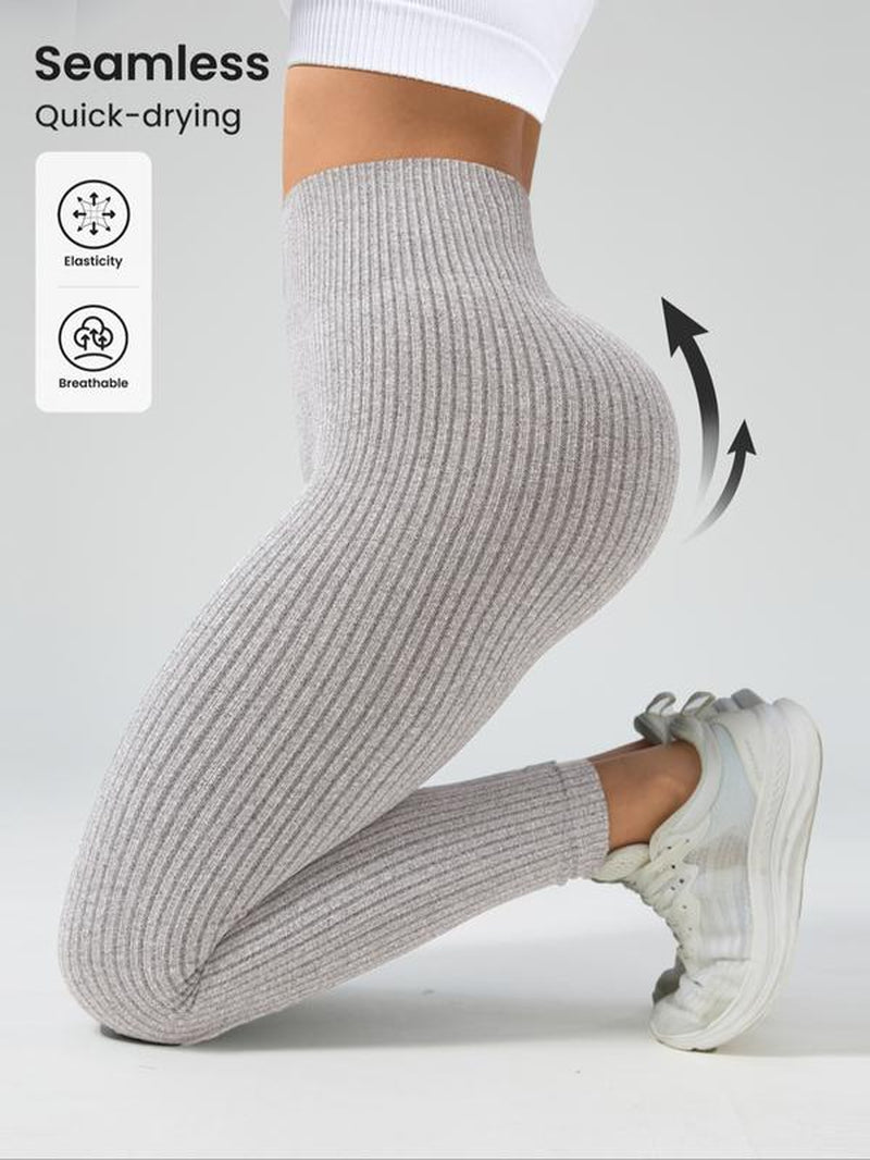 Women'S Solid High Waist Sports Leggings, High Stretch Seamless Yoga Leggings, Ladies Sportswear for Indoor Outdoor Wear