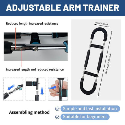 Arm Trainer, Adjustable Power Twister Bar, Chest Shoulder Arm Workout Equipment, Portable Detachable Upper Body Fitness Machine for Home & Gym Hand Grip Strengthener