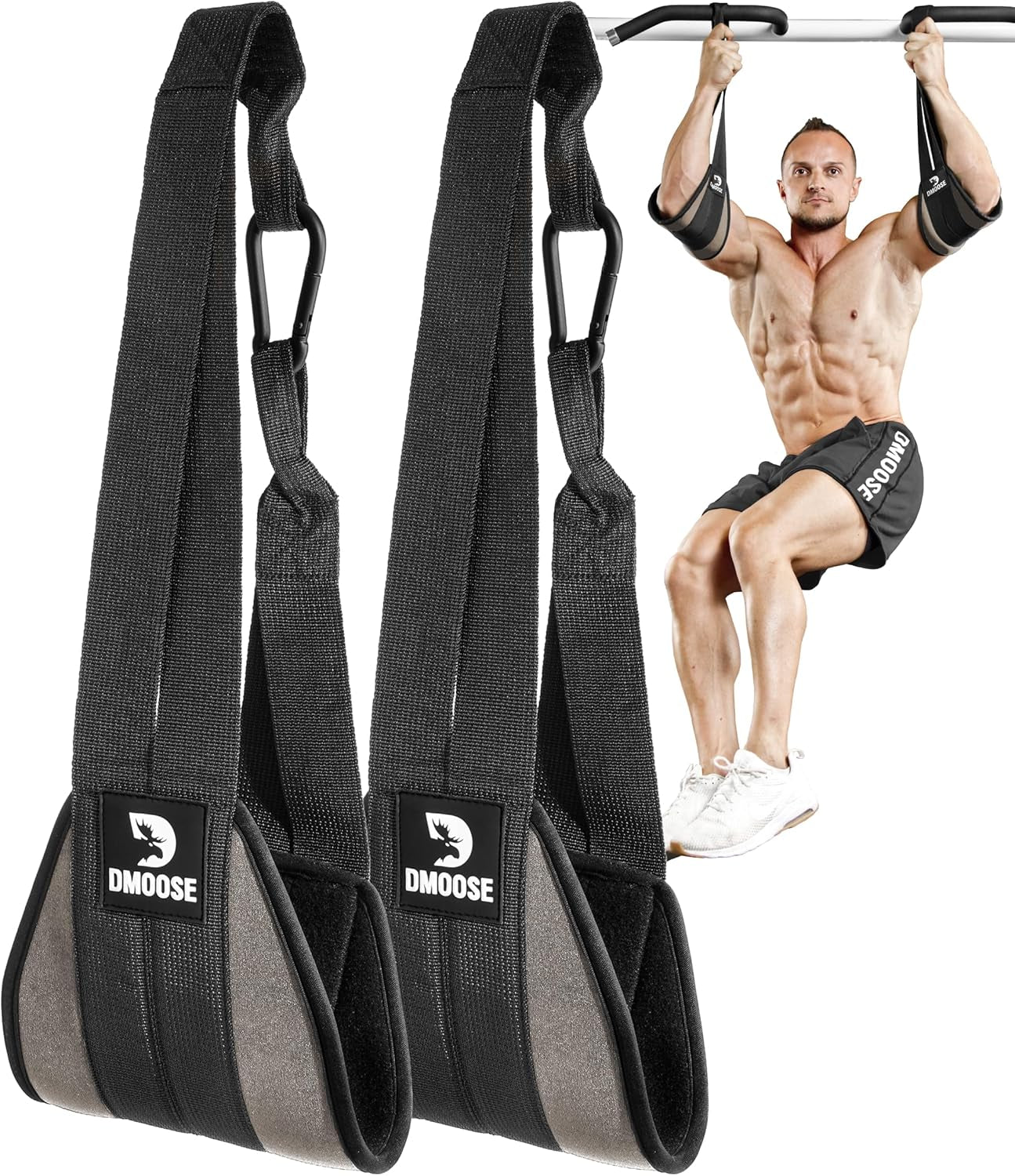 Hanging Ab Straps for Pull-Up Bars - Padded Exercise Straps for Core Strength Training and Leg Raises, Includes 2 Steel Carabiners - Ideal Abs Equipment for Home and Gym Use