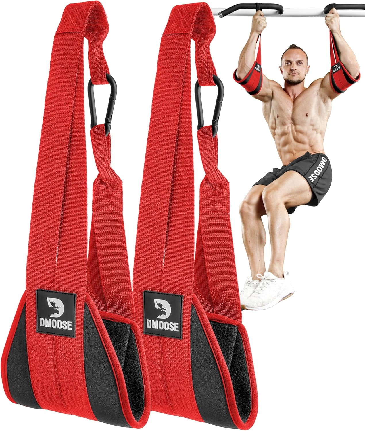 Hanging Ab Straps for Pull-Up Bars - Padded Exercise Straps for Core Strength Training and Leg Raises, Includes 2 Steel Carabiners - Ideal Abs Equipment for Home and Gym Use